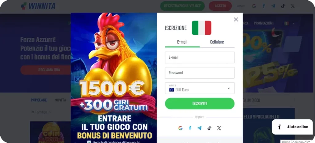 Registrazione su Winnita